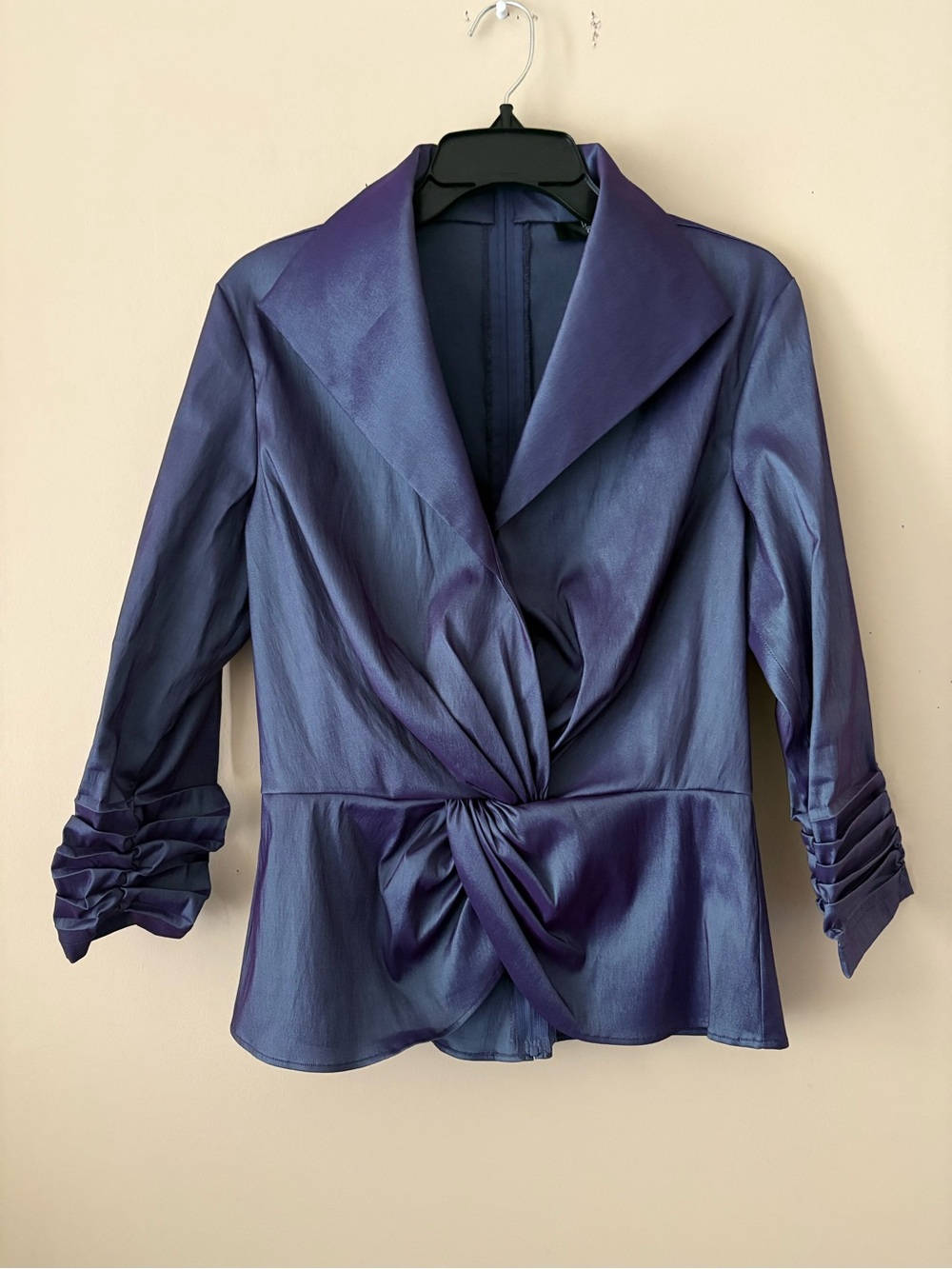 Tadashi Shoji Iridescent Purple Twist-Front 3/4 Sleeves Jacket SZ. 12 Very Good